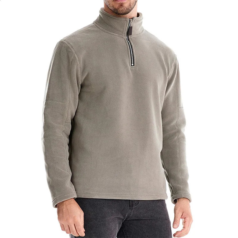 Autumn Winter Thicken Warm Fleece Mens Sweatshirt Zipper Neck Pullover Quality Polar Soft Shell Jacket Men 250801