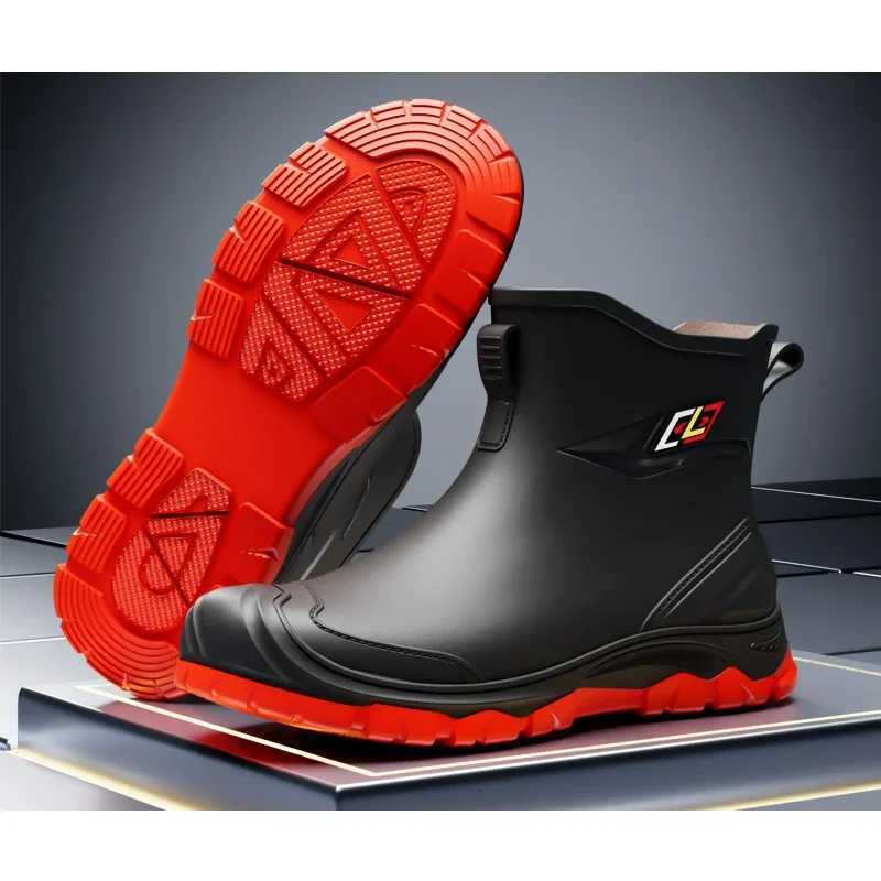Spring and Autumn New Reliable Mens Medium Thick Non-slip Waterproof Rain Shoes Solid Color Water ShoesXJ250818