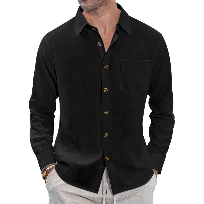 Designer t shirt Men's Linen Shirt Notch Lapel Solid Color Long Sleeve Top Loose Open Front Casual Tee European size: S-3XL