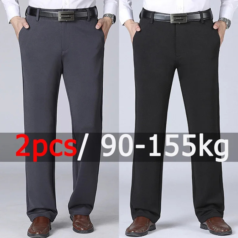 2pcs Big Size Mens Business Pants Plus 4052 95155kg Formal Work Long Elastic Waist Suit Casual Trousers 250801