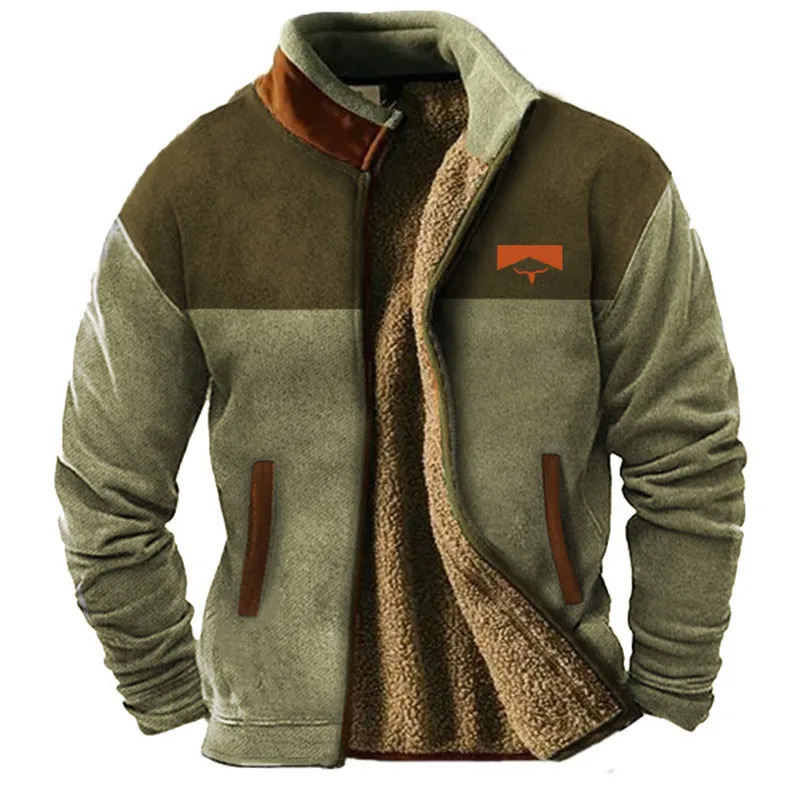Holiday Warm Coat Blue Brown Standing Collar Wool Winter n Graphic Tribal Retro Mens Everyday Casual Comfort Zippered 250818