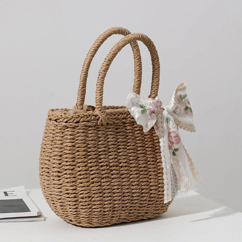 Simple Straw Handbags For Women Handmade Bohemian Style Beach Bag Summer Fashion Pack Bucket Bag Purse 250811