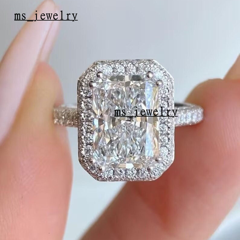 Custom Made Cultivated Ice Cut Diamond Wedding Band 4CT Radiant Moissanite S925 10K 14K 18K Moissanite Engagement Ring for Women