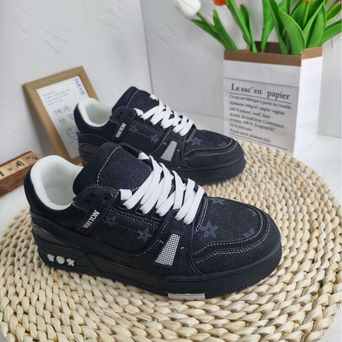 designer shoes new men's shoes spring and summer trendy and versatile denim printed unisex casual shoes