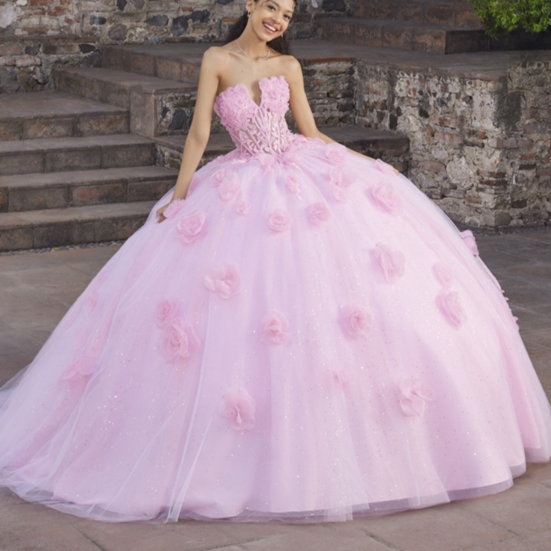 Robe robe de princesse brillante rose sweet 16 robes quinceanera