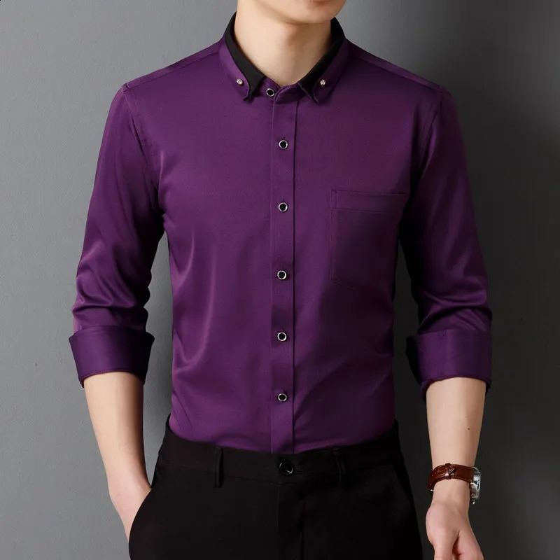 Men Dress Shirts Long Sleeve Calssic Formal Business Social Solid Color Office Party Slim Fit WhiteBlackRedBluePurple 250801