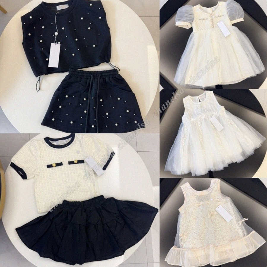 Designer girls Dress Sets Kids baby T-shirt skirt shorts set Clothing Sets Cotton toddler Girls Kids Infant black white Clothing sets H1jb#-image-1071619151
