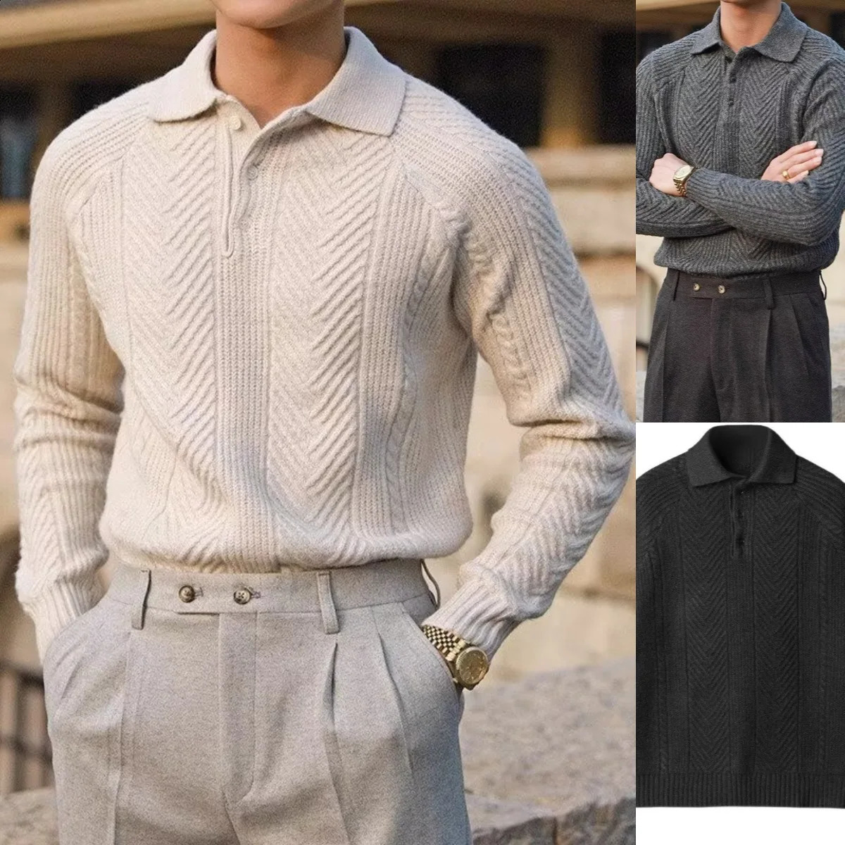 Sweater Mens Winter Solid Color Semiturtleneck POLO Shirt Knitted Slimfit Elastic Bottom Clothing 250801