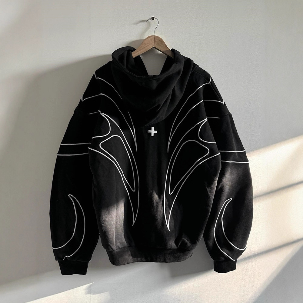 2025 New American hoodie Street Style Personality Cross Foam Print Unisex Fashion Loose Hooded Sweatshirt