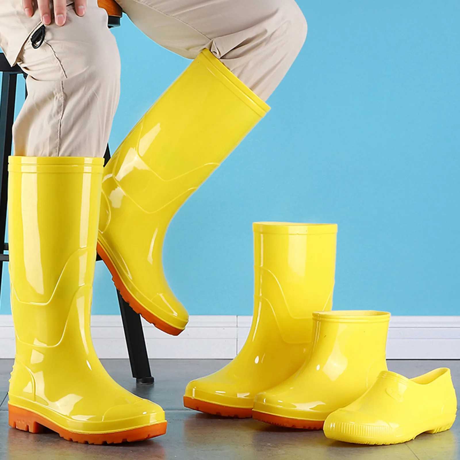 Yellow Rain Boots For Men Women Shoes Wear-Resistant Outdoor Garden Water Shoes Working Boots Comfort N-Slip Fishing Shoes XJ250818