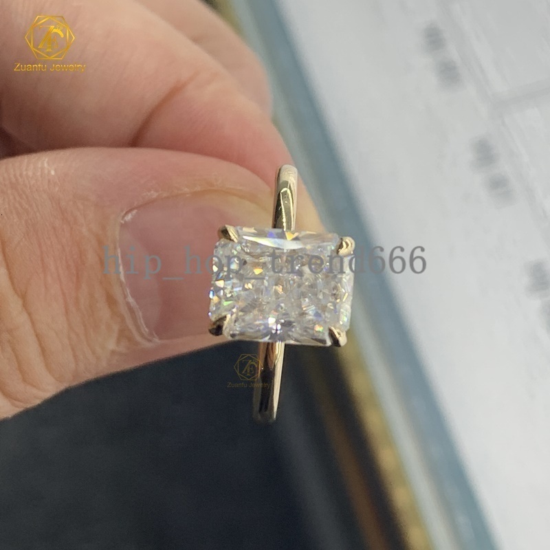 8x10mm Radiant Cut 4 ct Moissanite Ring 925 Sterling Silver 18K Yellow Gold Plate Wedding Ring