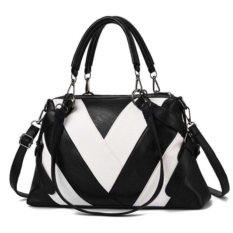 Baobao 2024 Fashion Handheld Big Soft Leather Contrast Color Large Capacity Women's Shoulder Bag Tide
