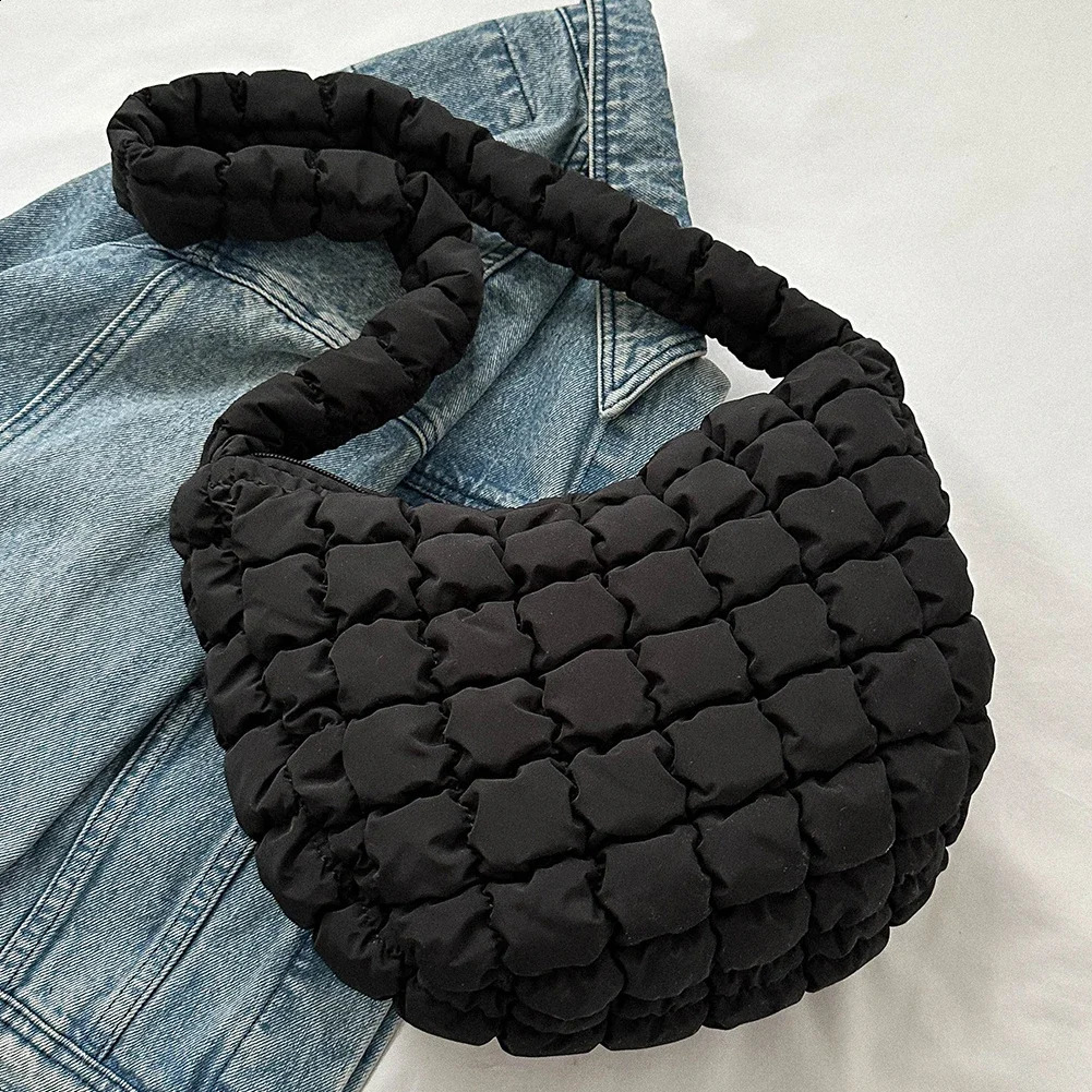 Ladies Quilted Pleated Sling Bag Solid Color Cloud Tote Bag Versatile Quilted Cloud Purse Large Capacity Commuting Bags250813