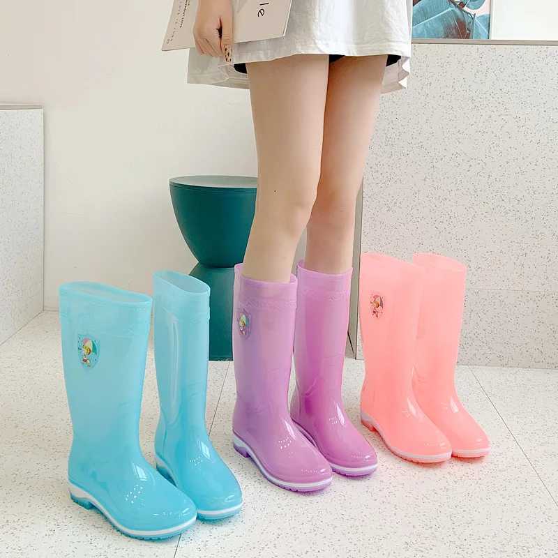 Women's Clear Rain Boots, Transparent Waterproof Rubber Booties in Blue, Purple, or Pink - Glossy Galoshes for Rainy-Day Commuting, Gardening, Outdo