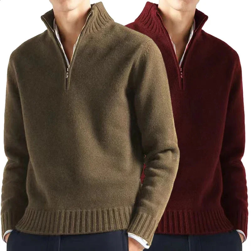 Mens Winter Casual Daily Warm Coats Turtlenecks Half Zipper Sweaters Knitwear Spring Pullovers Solid Long Sleeved Tops for Male 250801