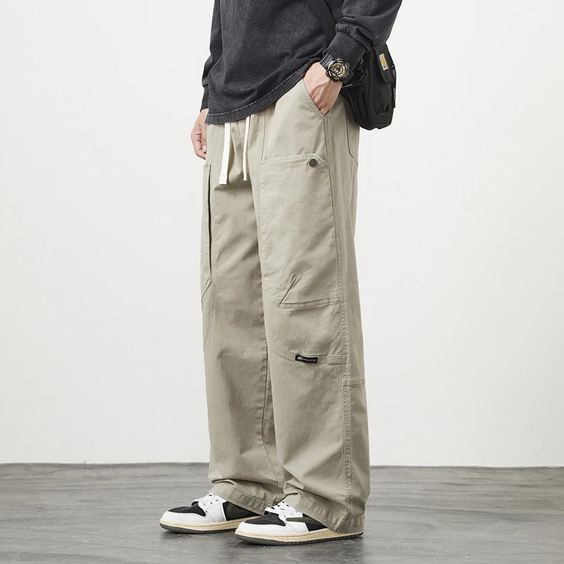 Autumn Straight Casual Pants Wide Leg Cargo Men Trousers Neutral Loose Cotton Outdoor Fashion Pant Big Size 8xl 250818