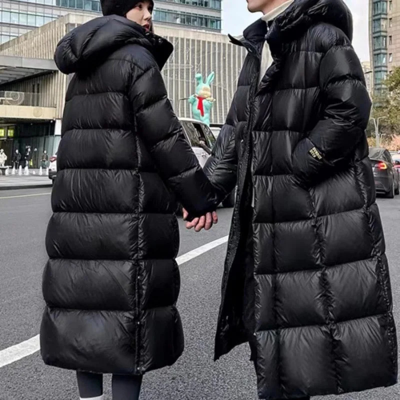 FGKKS Winter Couple Long Down Jacket Women Fashion Hooded High Tech Lined Outwear Men Duck Parka Coat 250818