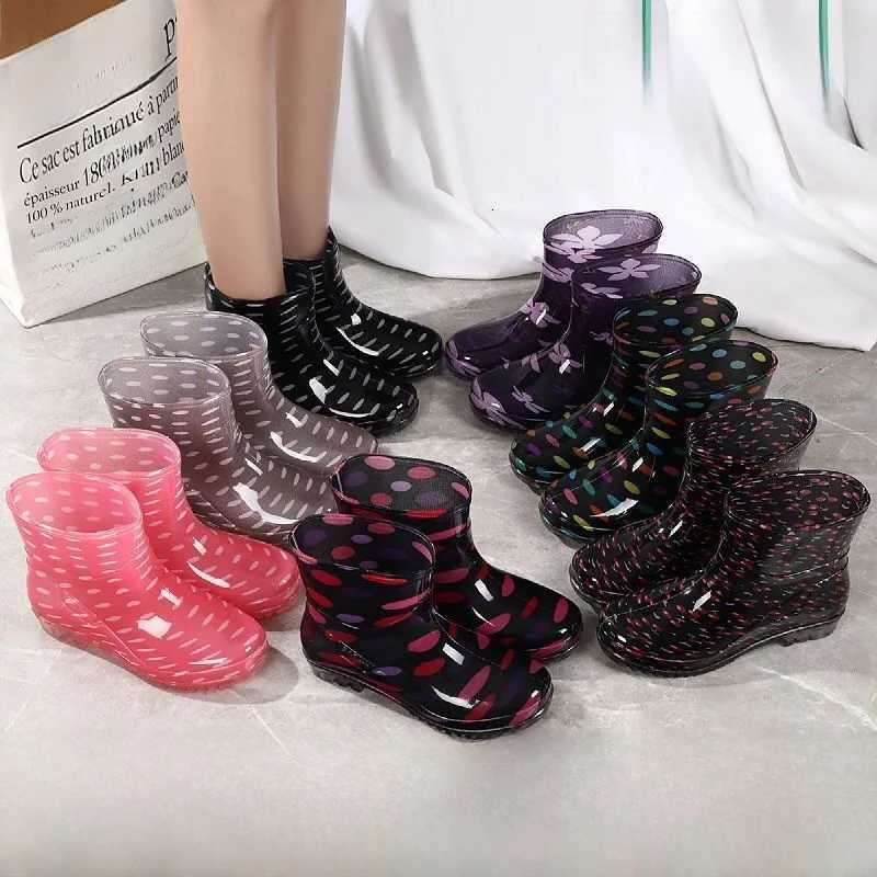 New Seas Womens Mid-Low Cut Fce Lined Rain Boots Waterproof N-Slip ort Calf Length Rubber oes Summer Fre Sle XJ250818