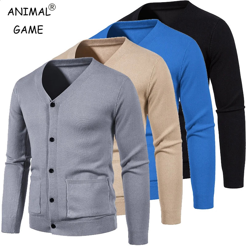 Mens Cardigan Sweatcoats Long Sleeve VNeck Button Knitted Sweaters with Pockets Lightweight Solid Color Outerwear 250813