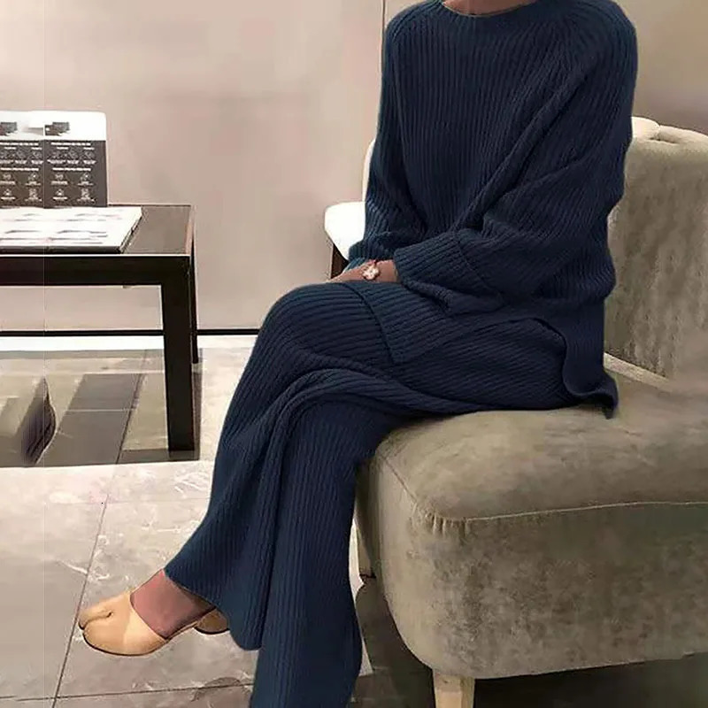 Womens Tracksuit Two Piece Set Knitted Loose sweater Jogger Pants Sets Female Autumn Casual Lady Soft Homewear Sportswear Suit 250818