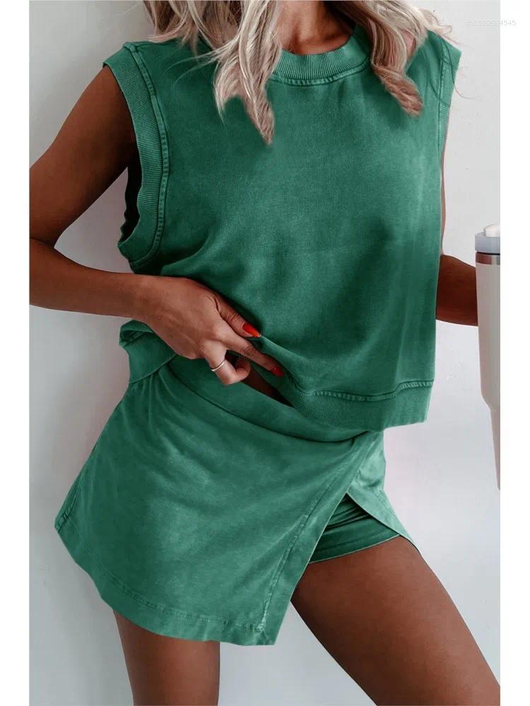 Les survêtements féminins de la mode Fashion Casual Two Piece Tize Femme Summer Coton Pure Coton T-shirt à manches courtes et Shorts Two-Piece Se