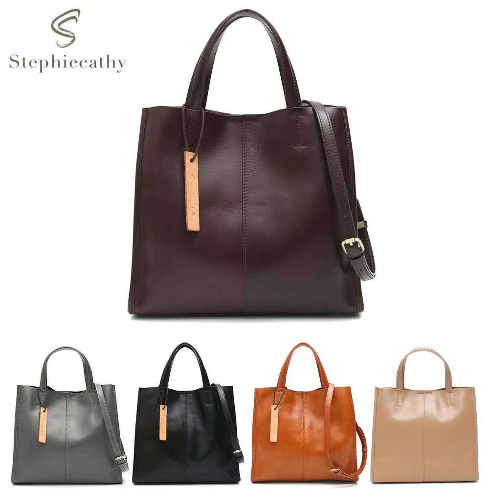 Designer Luxury Minimalist Vintage Genuine Leather Tote Women Classic Top Handle Bag Large Capacity Cross Body Shoulder Handbags Business