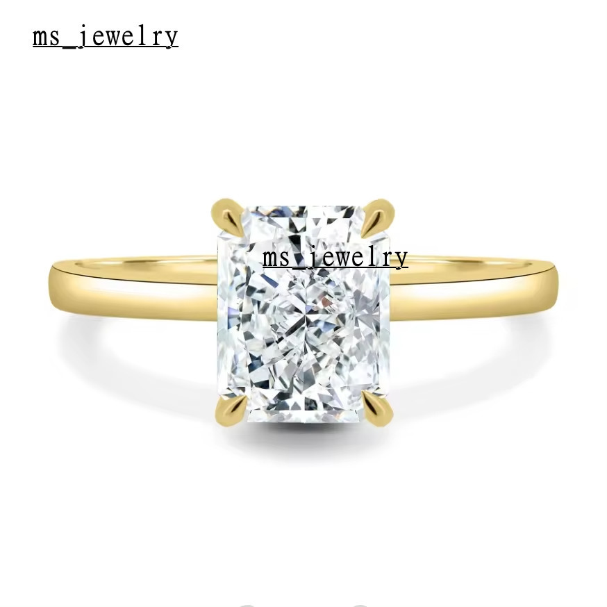 14K Yellow Solid Gold 3Carat 9x7mm Radiant Crushed Ice Cut Moissanite Engagement Ring Wedding Gold Rings for Women