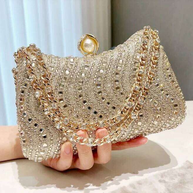 Designer Bags Fine Rhinestone Dia Inlay Dinner Evening Retro Gold Sier Blue Small Clutch For Women Wedding Party Shoulder Bag Luxury Bag