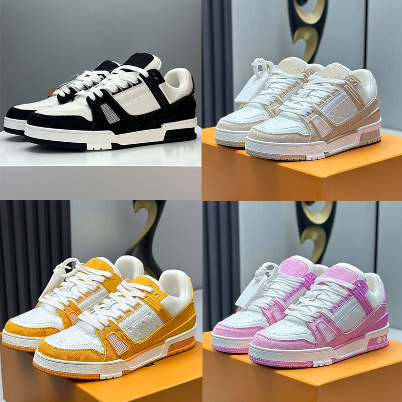 Classic Men Denim Trainer Shoes Fashionable Designer Board Shoes Luxury Mens Monogram grained calf leather Casual Shoes TPU outsole Women shoe