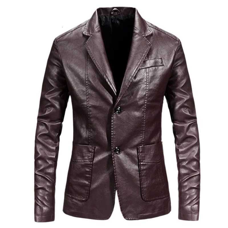 Men Slim Leather Blazers Vestes Nouveaux hommes de printemps Pu en cuir Suisses manteaux Qualités Men Business Casual Fit Costumes Vestes Taille