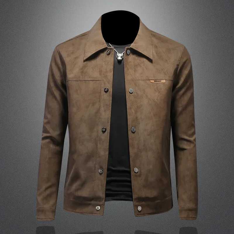 2025 New Business Collar Boutique Jacket British Style Loose Leather Jacket Motorcycle Jacket Mens High Quality Menswear XJ250818