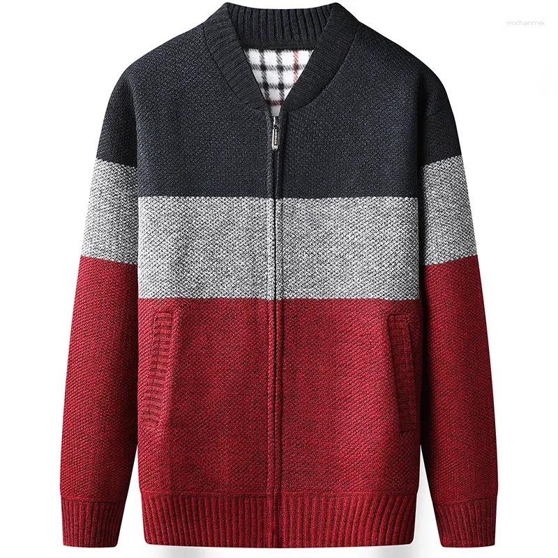 Men's Jackets Casual Contrast Color Long Sleeve Knitted Top With Velvet Warmth For Autumn And Winter Fashion Multi Functional Jacket