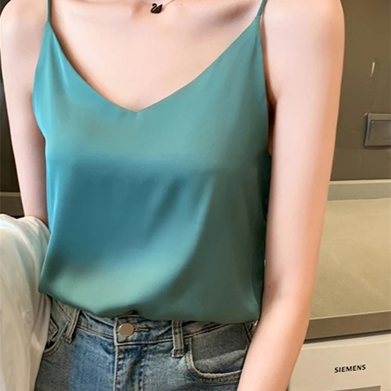 Vneck décontracté sexy femme satin solide camis débardeur en mousseline sans manche camisole haut halter y250804