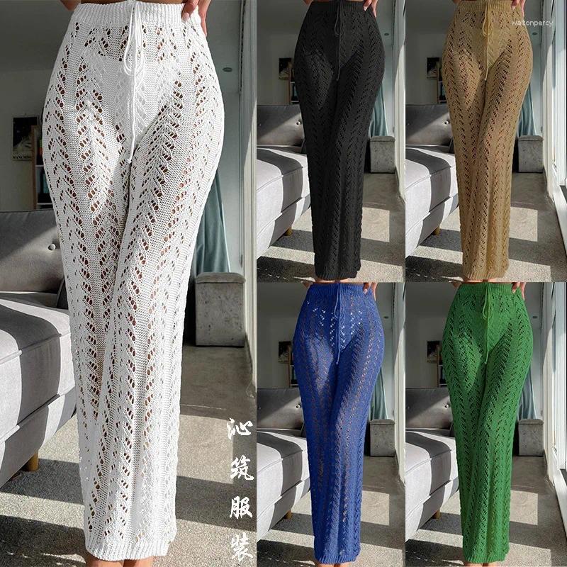 Pantalon pour femmes plage de la jambe droite machine de vacances tissée creux de la protection solaire et usure décontractée