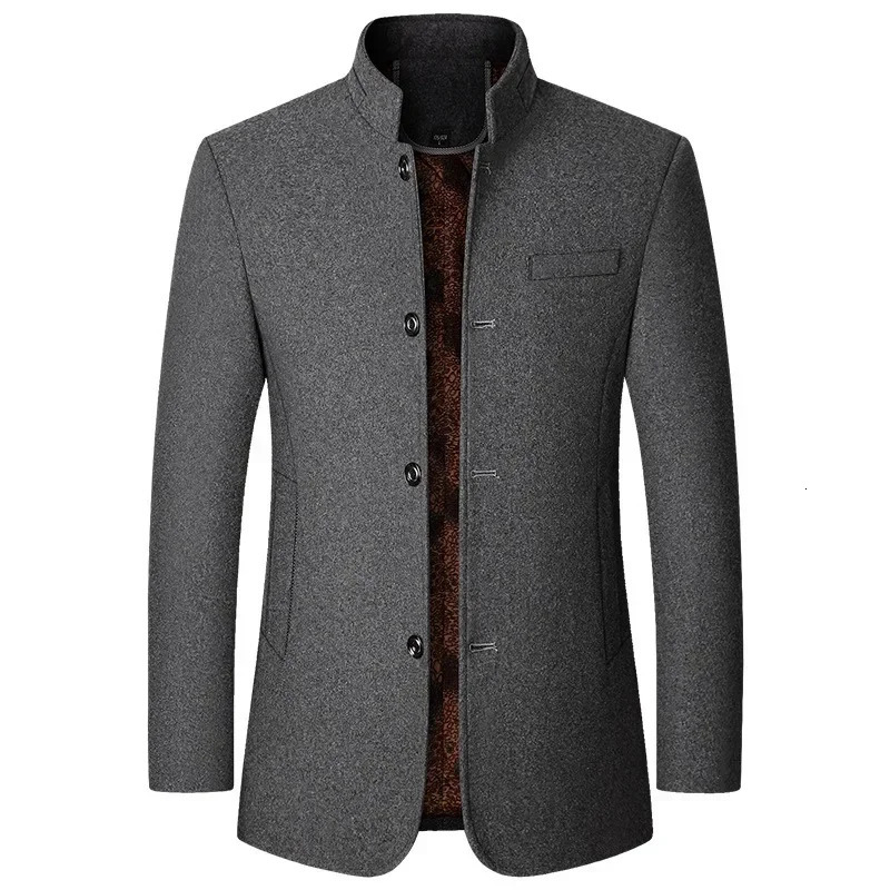 Cashmere Trench Coats Standup Collar Business Casual Suits Male Winter Jackets Men Fleece Woollen Blazers 250818