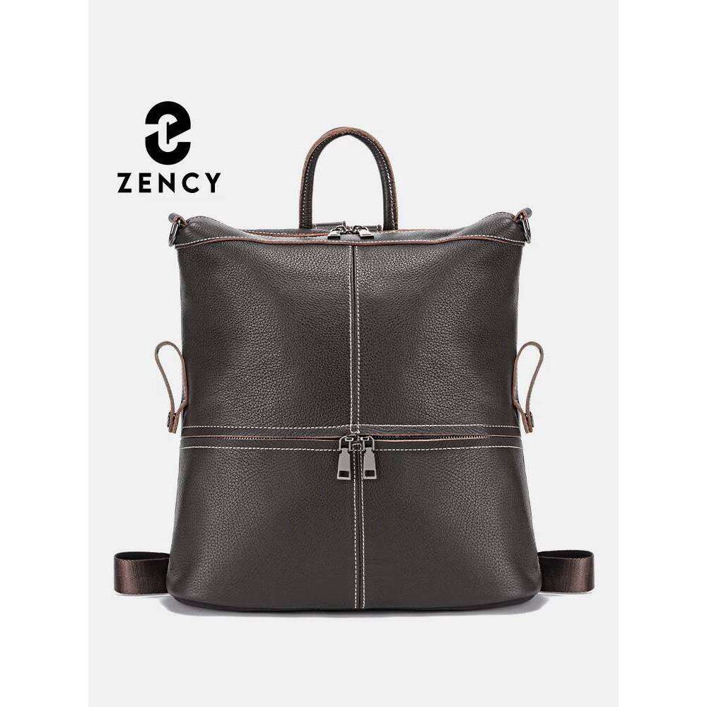 Zency Women's Classic Genuine Leather Travel Backpack Knapsack Big Capacity For Ipad A4 Laptop Ladies Shoulder Bag With Strap 20250818