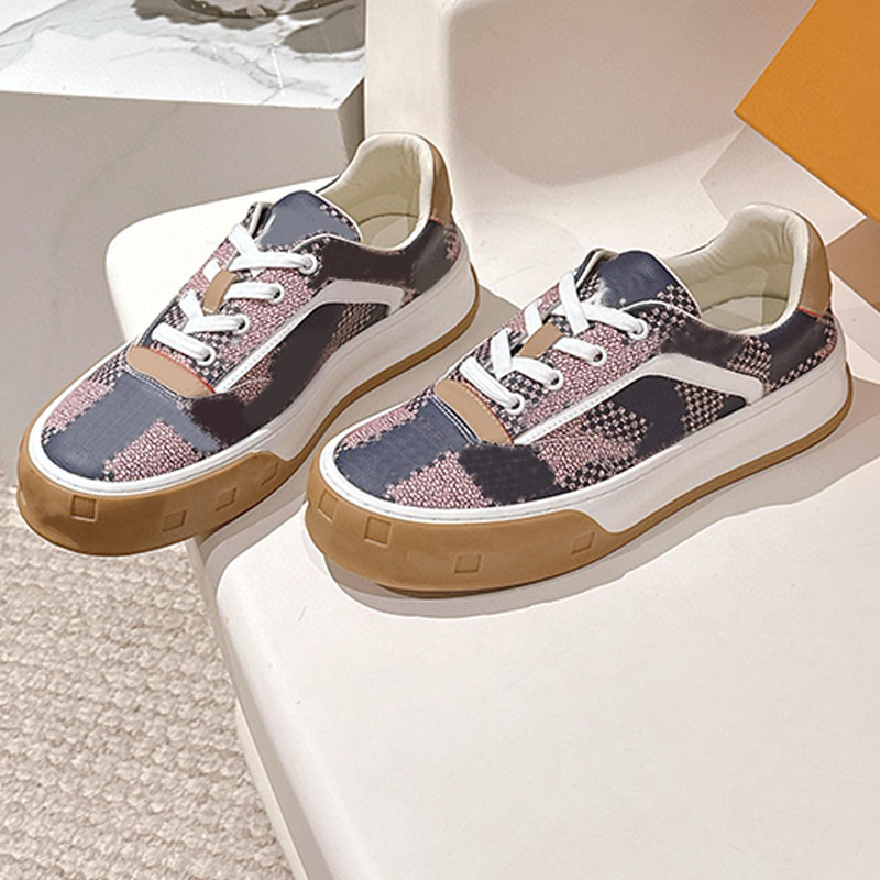 Italian Designer Men Tilted Sneakers Popular Denim Patterned Checkered Casual Shoes Street Trend Style Comfortable Non Slip Board ShoesTPU Two Tone