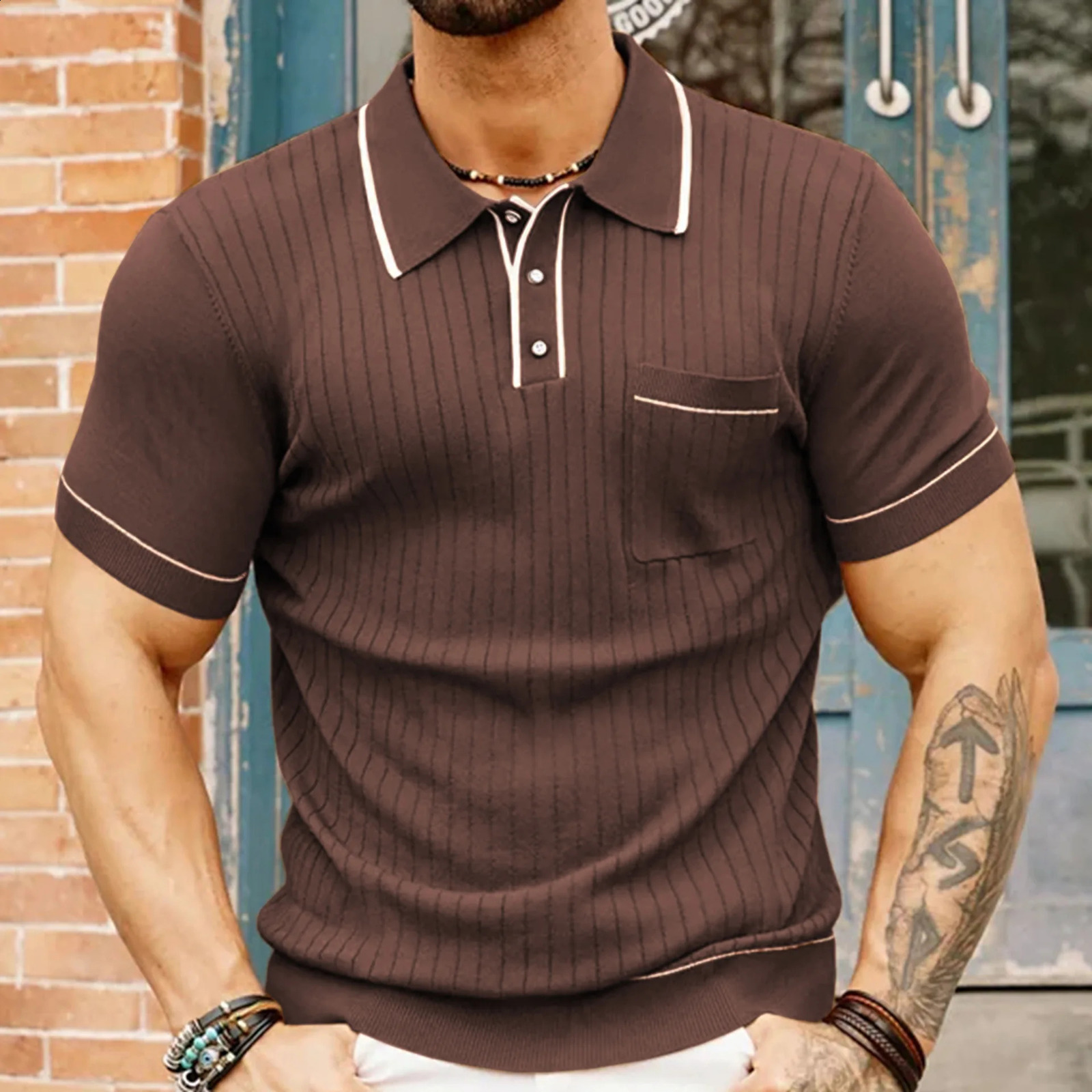 European and American Mens Summer Top Knitted Sweater Lapel Short Sleeved Business Polo Shirt 250801