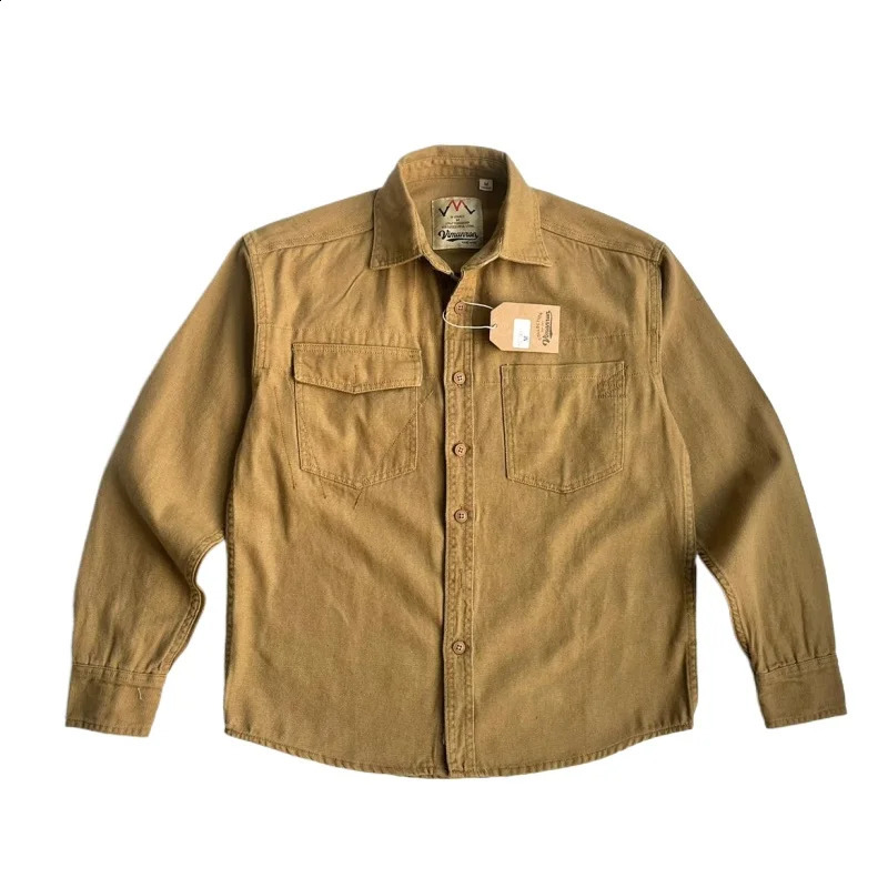 100% cotton spring and autumn coarse canvas washed overalls shirt coat mens long sleeve solid color lapel casual 250801