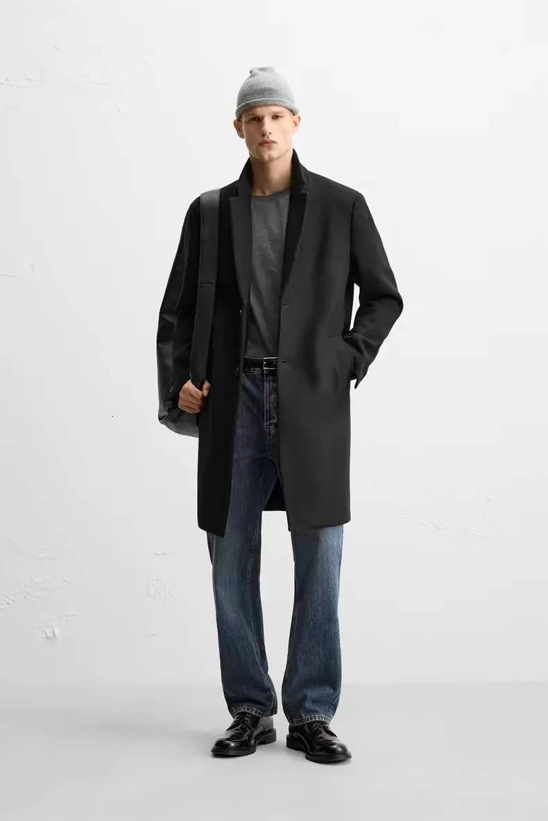 5070290 Menswear WoolBlended Indented Business Lapel Coat Jacket 44% wool coat 250818