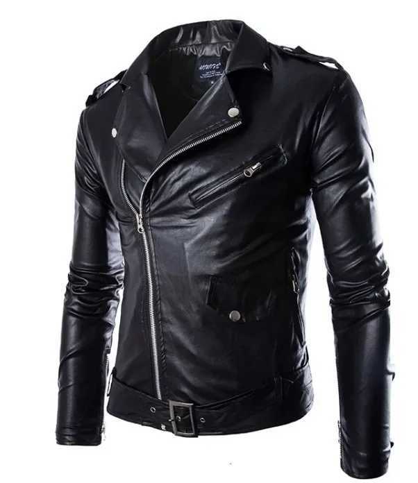 Mens Leather Jackets New White Black Casual Lapel Slim Fit Diagonal Zipper Motorcycle PU Leather Jacket Coat Mens Jackets XJ250818