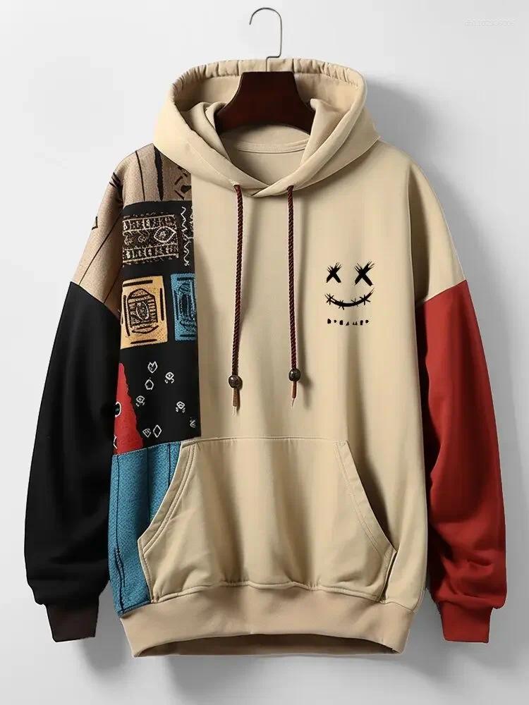 Men's Hoodies Autumn Hoodie For Men 3d Ethnic Pattern Patchwork Print Long Sleeve Sweatshirt Fashion Street Hoody Pullover Oversized Tops