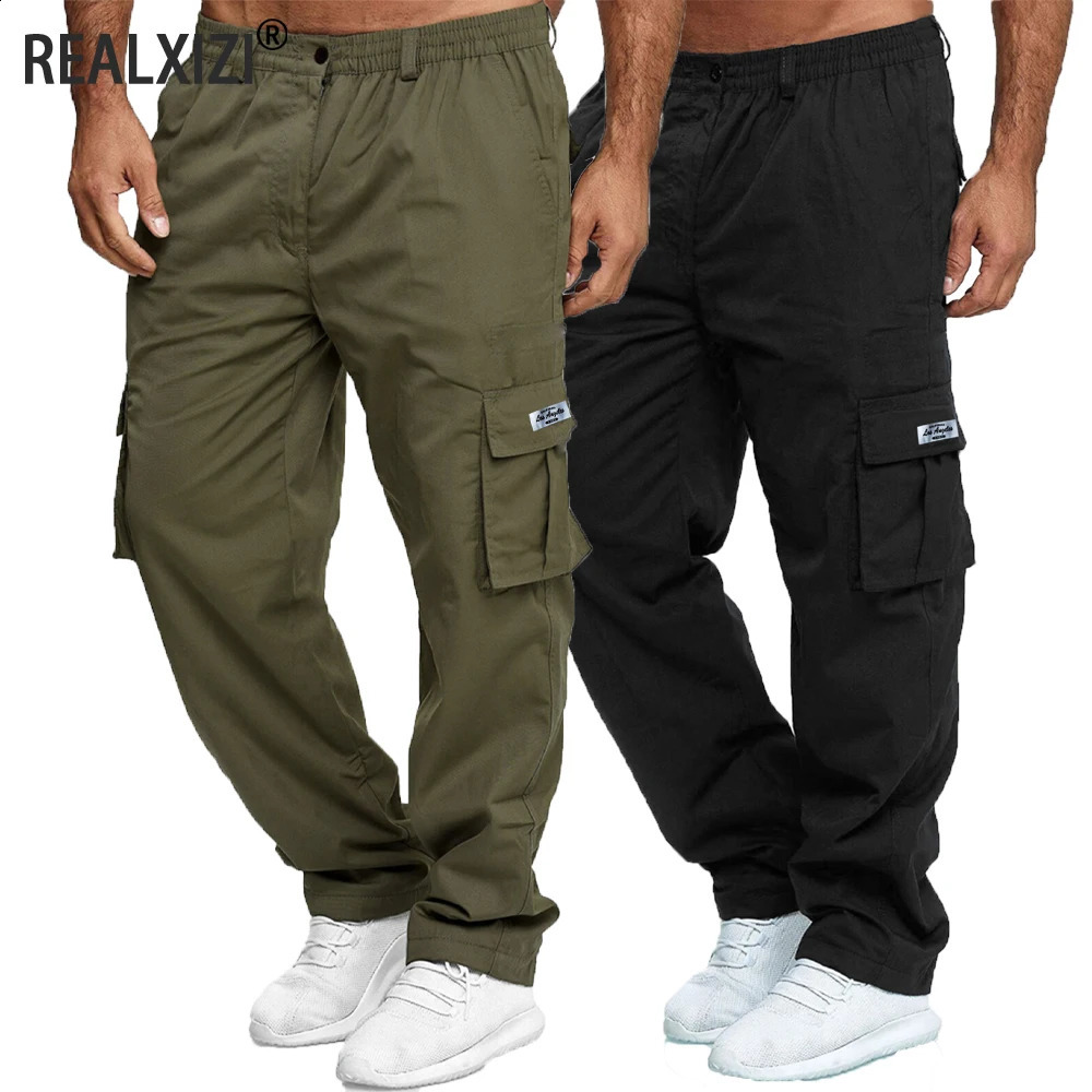 Mens Cargo Pants Multi Pocket Trousers Loose Overalls Men Outdoor Sports Straight Casual Jogger 250815