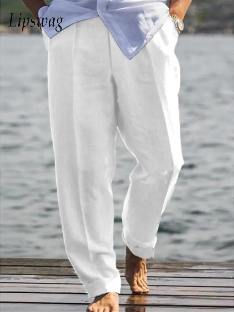 Extérieur décontracté pantalon en lin lâche respirant hommes printemps d'été