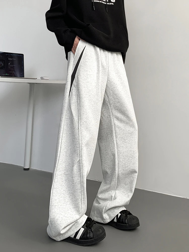 Mens Solid Casual Pants Drawstring Straight Trousers Spring Autumn Fashion Streetwear Sweatpants Baggy Essentials 250818
