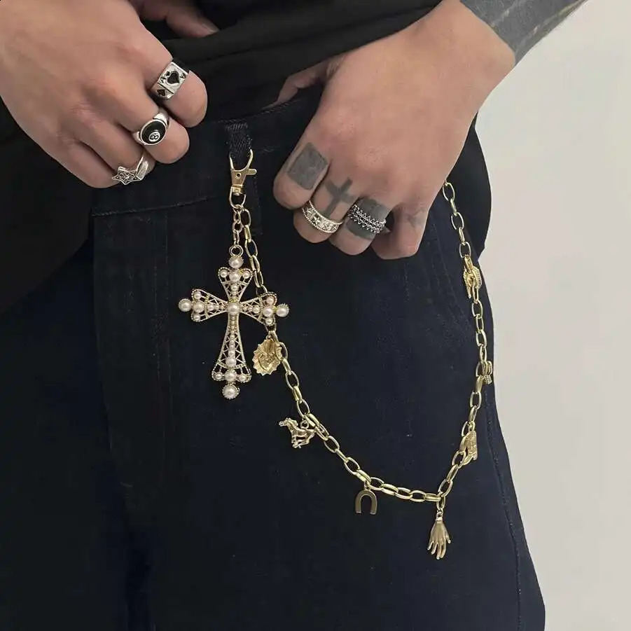 Ingemark Hip Hop Cowboy Hat Boots Cross Pendant Keychains Jeans Pants Wallet Belt Bag Chain for Men Women Jewelry Gifts 250811