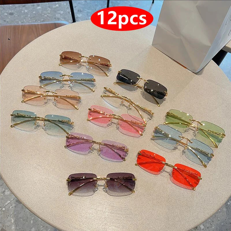 12pcs léopard rectangle rectangle lunettes de soleil mode y2k verres de soleil sans cadre nuances pour femmes hommes uv400 250815