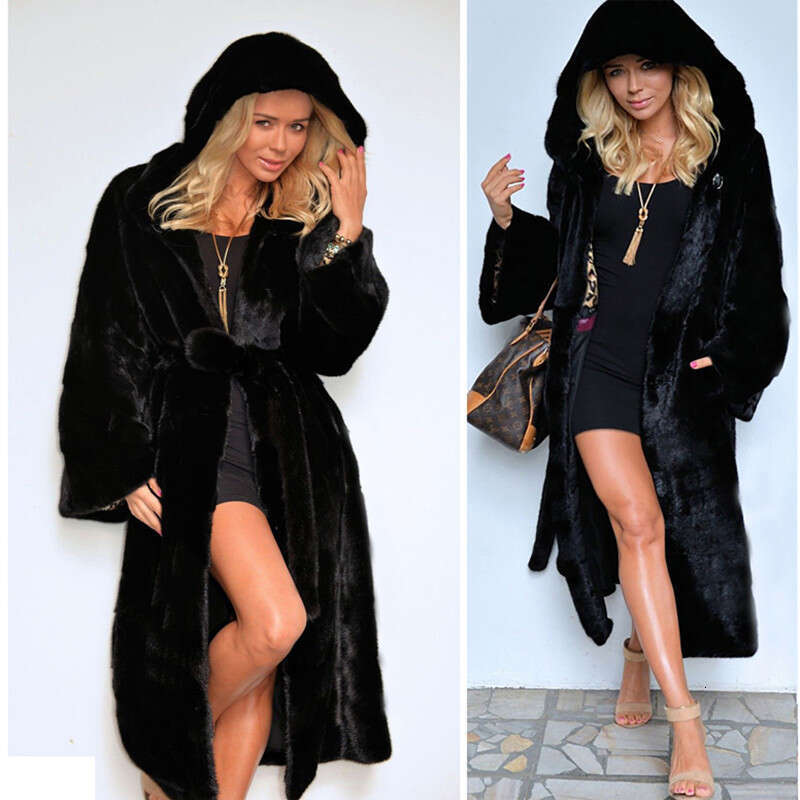 Autumn and winter new imitation fur coat hooded cotton coat thickened long plush fur coat women's coat windbreaker