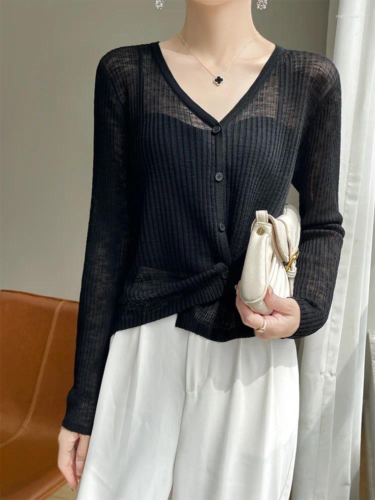 Women's Sweaters Summer High-End Bamboo Rayon Sun Protection Open Cardigan V-Ne Loose Casual Versatile Knitted Thin Ort Outerwear Air