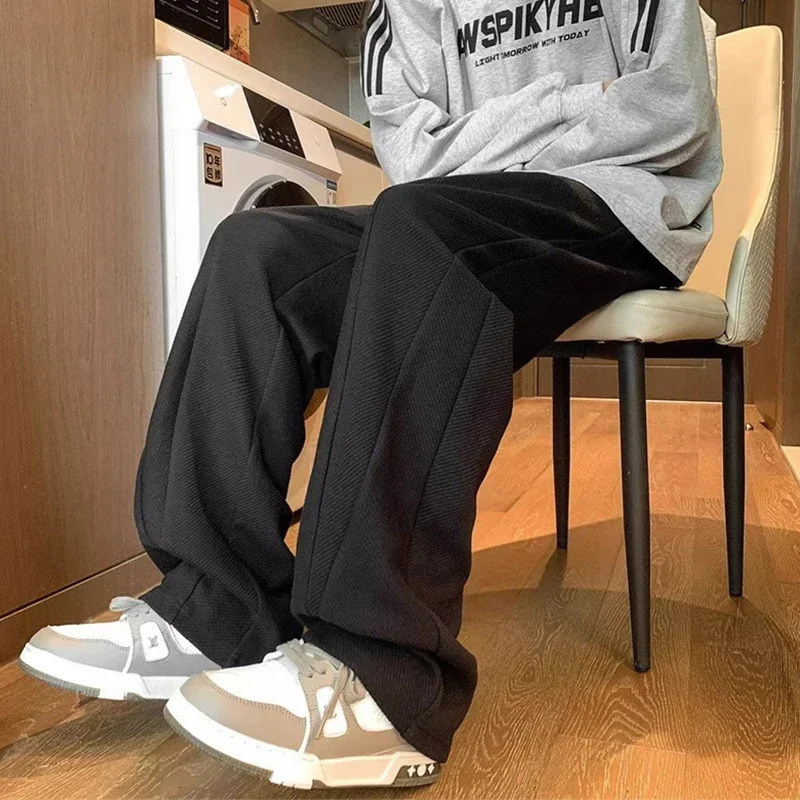 Hip Hop Gray StraightLeg Sweatpants For Men High Street Baggy Drape Pants Spring Korean Fashion Y2K Casual Trousers 250818